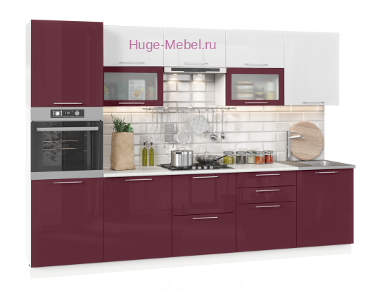 Кухня 3 метра "Ксения бордо+белый"