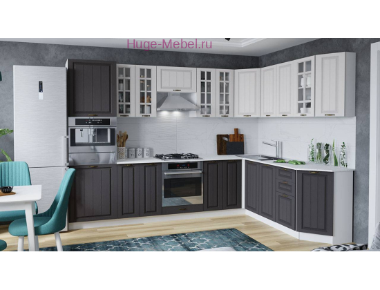 Угловая кухня 210х300 "Мария графит +белый"
