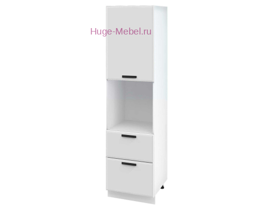 Пенал кухонный с нишей и ящиками высокий 600 Призма (белый супермат)