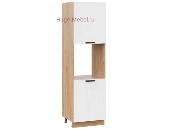 Пенал кухонный напольный с нишей 600 Пасаденна (белый бриллиант) корпус крафт