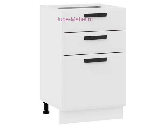 Кухонный шкаф нижний с тремя ящиками 500 Призма (белый супермат)