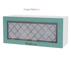 Горизонтальный кухонный стеклянный шкаф 800 Модена (дуб бирюза)