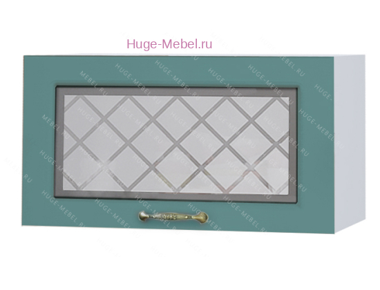 Горизонтальный кухонный стеклянный шкаф 600 Модена (дуб бирюза)