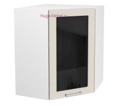 Угловой шкаф подвесной со стеклом 600 Катрин (крем)