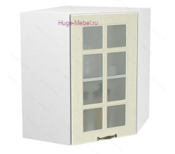 Угловой шкаф подвесной со стеклом 600 Мария (крем)