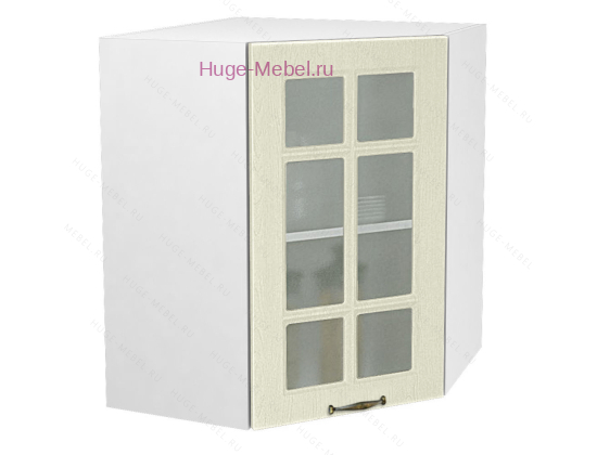 Угловой шкаф подвесной со стеклом 600 Мария (крем)