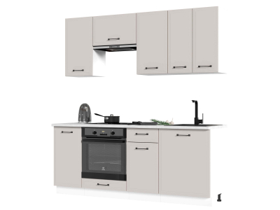 Кухня 2 метра "Индира" лофт дюна/корпус белый +столешница мрамор лацио Кухня 2 метра "Индира" лофт дюна/корпус белый +столешница мрамор лацио