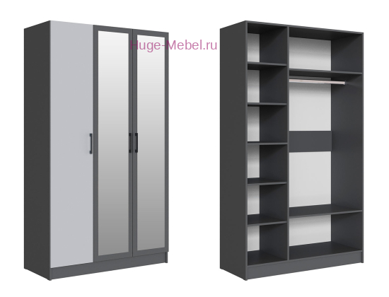 Шкаф 120 см "Вегас" графит +серый камень