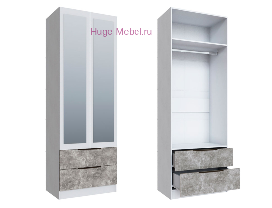 Шкаф 80 см с 2 ящиками и зеркалом "Мадрид" ателье +белый