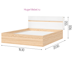 Кровать 160х200 "Либерти КР 02" белый глянец/дуб сонома